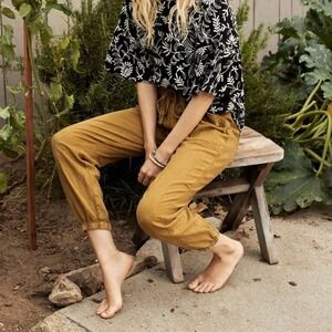 Anthropologie Rhys Utility Joggers XS moss olive green linen pants boho pull-on